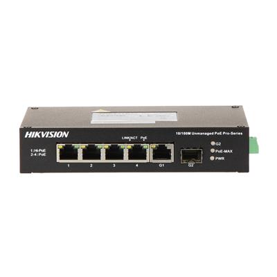 SWITCH HIKVISION GIGABIT 3 POE+1 HI-POE+1P RJ45 GIGABIT+1 SFP FIB OPTICA (DS-3T0306HP-E/HS)