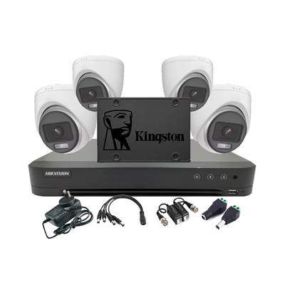 (COMBO 5) HIKVISION DVR 4 CANALES + 4 CAMARAS TURRET + ACCESORIOS