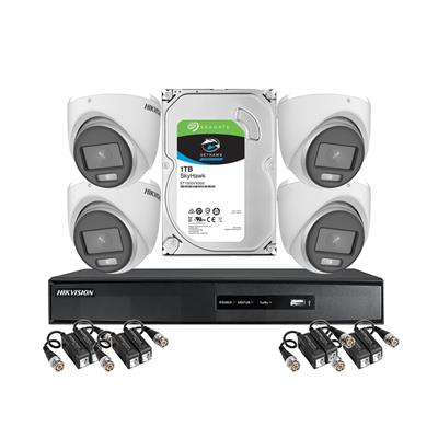 (COMBO 12) HIKVISION DVR 4 CANALES + 4 CAMARAS TURRET COLORVU C/MIC + ACCESORIOS